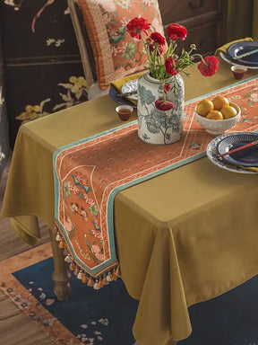 Chinoiserie Orange Mountain Hydrangea Table Runner